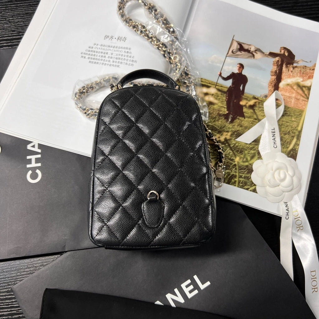 CHANEL Mini Backpack Black Gold Diamond For Women