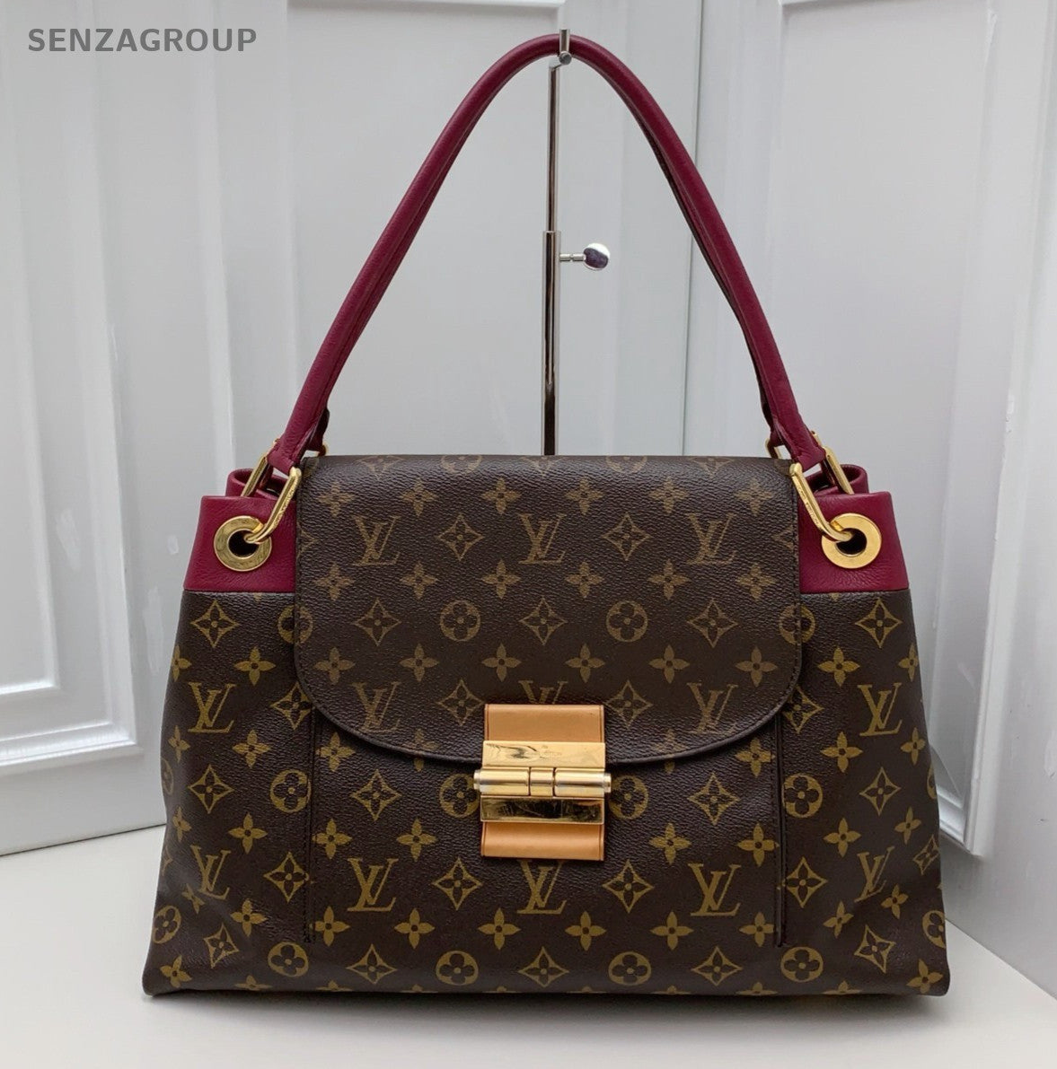 Louis Vuitton Olympe Monogram Shoulder Bag Brown Red Gold Women Classic
