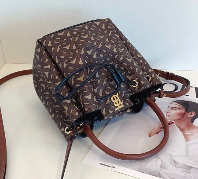 Burberry Top Handle Bucket Drawstring 2way Shoulder Handbag Monogram Women