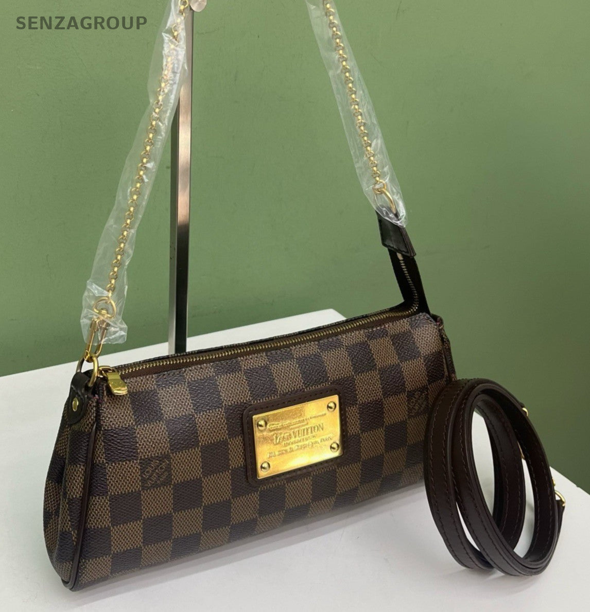 Louis Vuitton Eva Chain Shoulder Bag Crossbody Brown Red Gold Women Classic