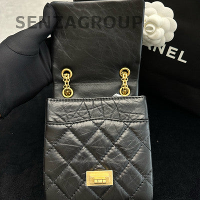 Chanel 2.55 Classic Flap Bag Black Gold Hardware Chain Shoulder Bag