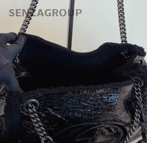 Gucci Soho Tote Chain Lambskin Shoulder Bag Black Silver Women Classic Fashion
