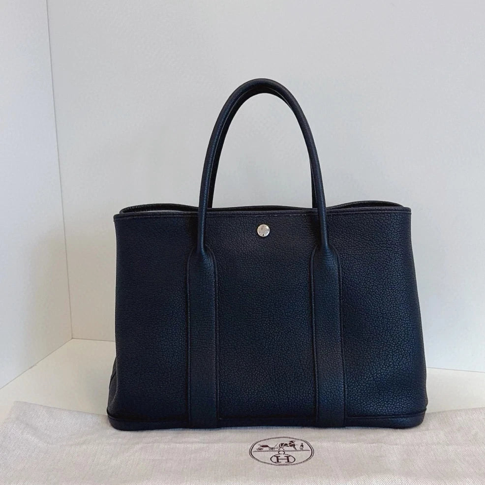 Hermes Garden Party36 Top Handle Bag Black Silver Unisex Adults Classic