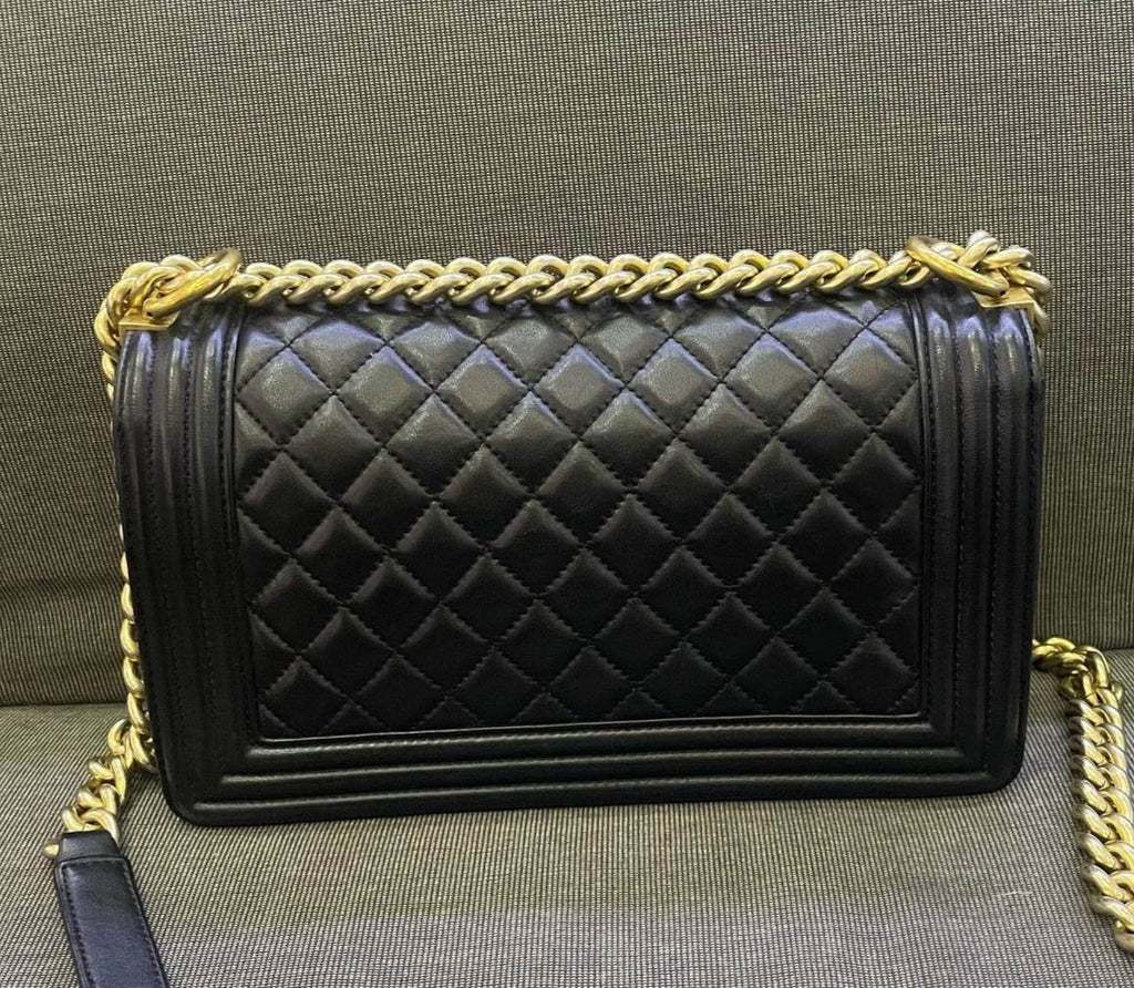 Chanel Leboy MM Lambskin Chain Shoulder Bag Crossbody Black Gold Women Classic