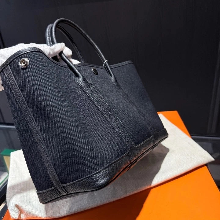 Hermes Garden Party 30 Tote Shoulder Bag Black Gold Women Fashion D