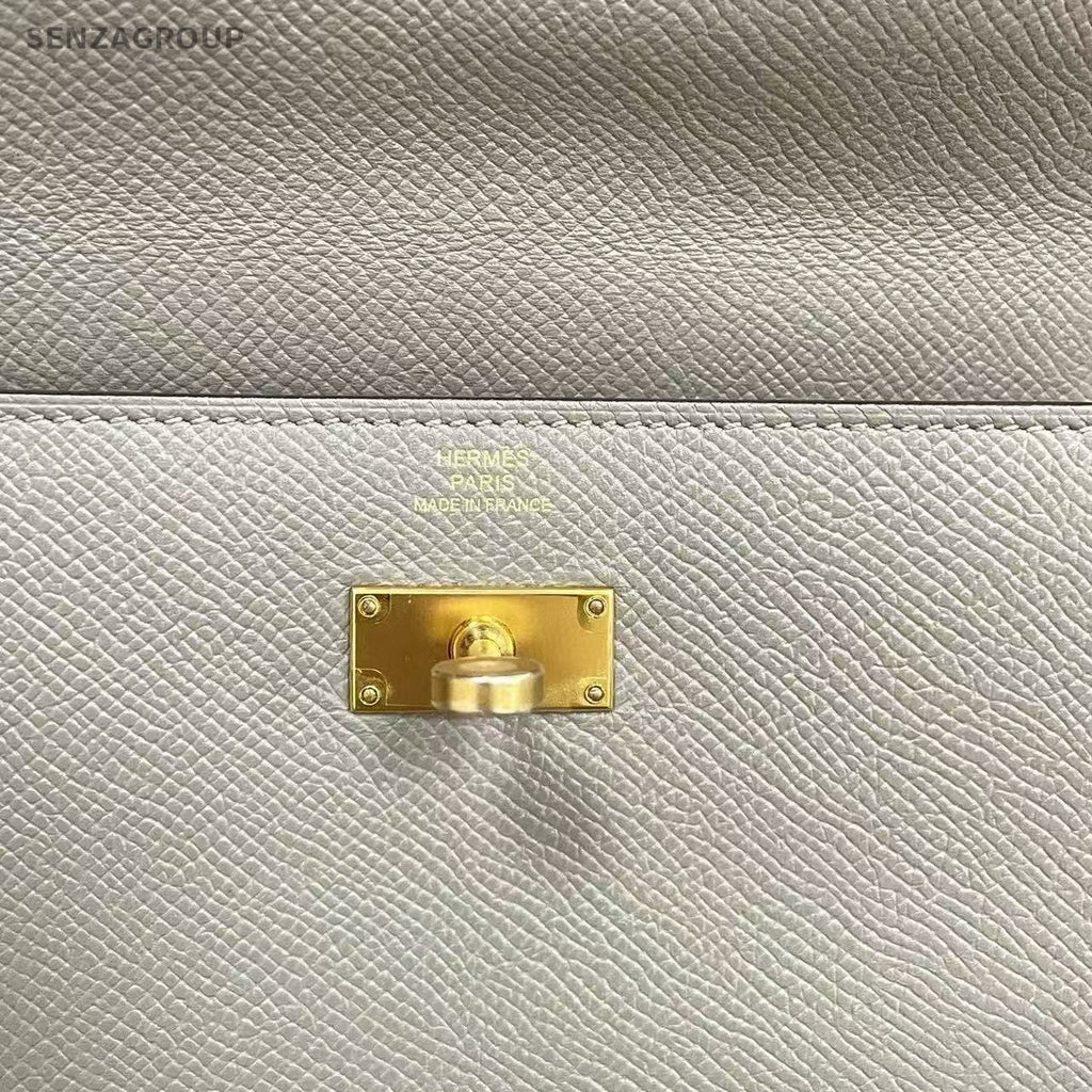Hermes Kelly Long Wallet Epsom Leather Gray Gold Women