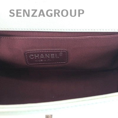 Chanel Le Boy Chevron Calfskin Chain Shoulder Bag Medium Green Silver
