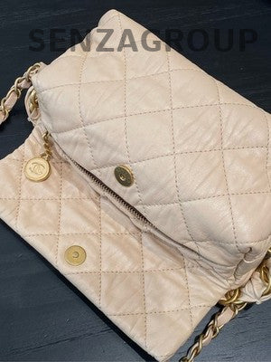 Chanel Pink Quilted Calfskin Hobo Bag with Gold Chain Strap