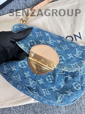 Louis Vuitton Denim Blue Shoulder Bag Gold Hardware Classic Fashion Women