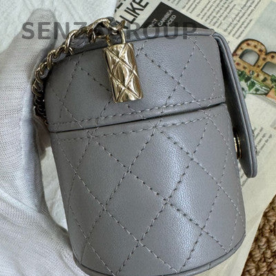 Chanel Quilted Grey Silver Hardware Chain Shoulder Crossbody Bag Women Fashion