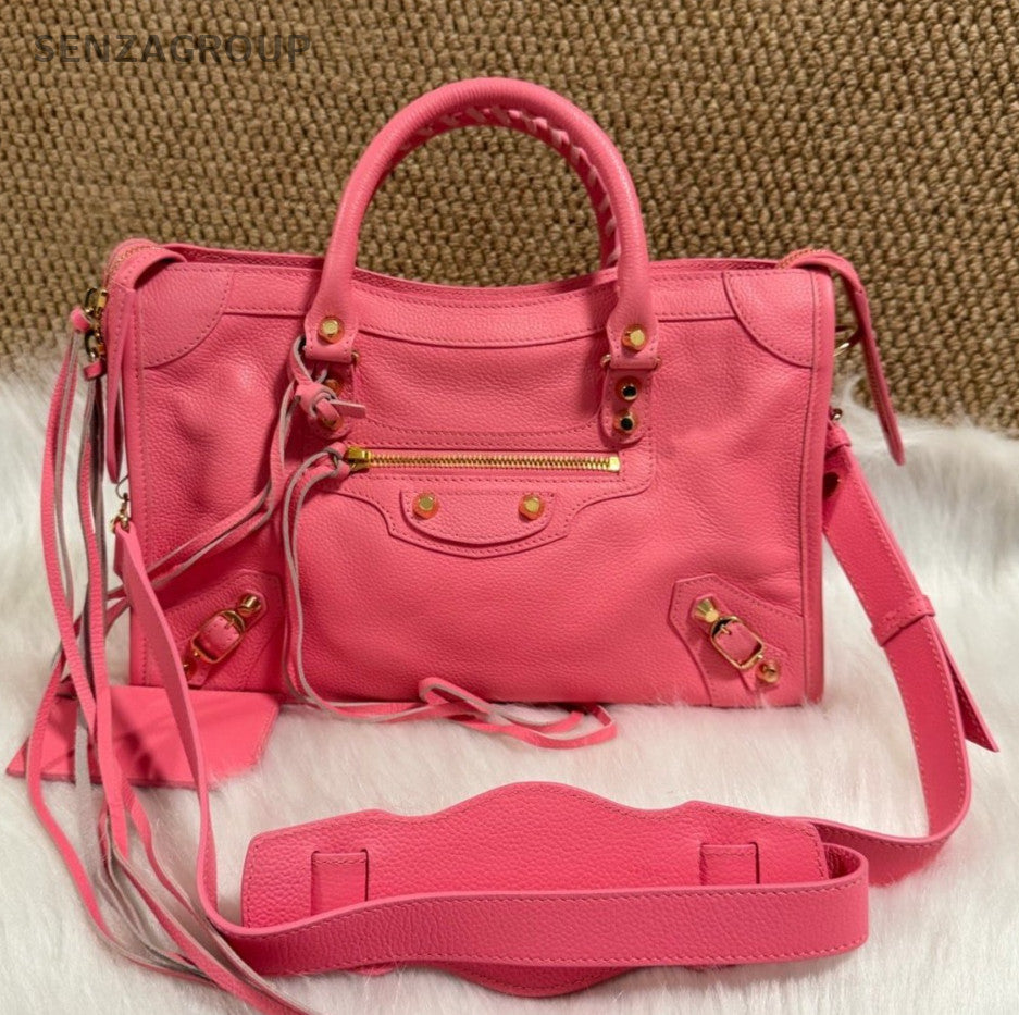 Balenciaga Motorcycle Bag PM Top Handle Bag Crossbody Pink Gold Women Classic