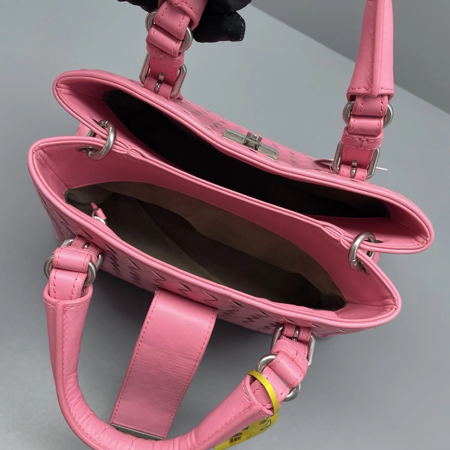 Bottega Veneta Intrecciato PM Top Handle Bag Crossbody Pink Silver Women