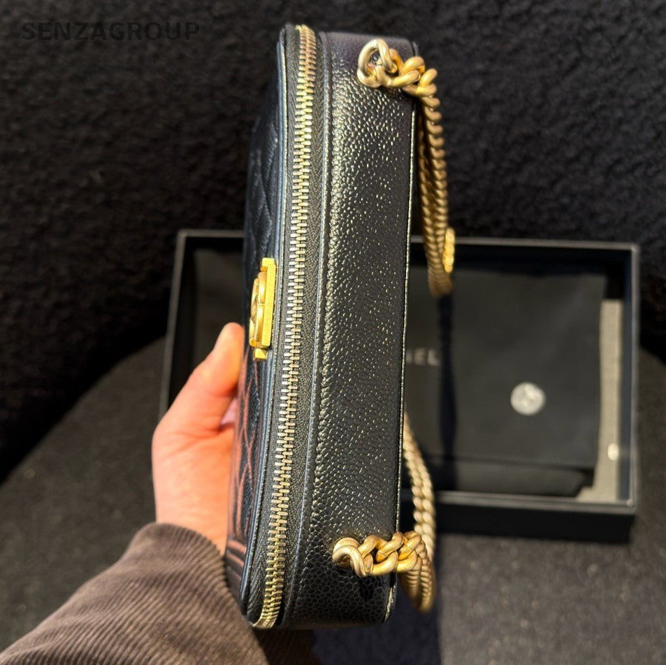 Chanel Leboy WOC Diamond Chain Shoulder Bag Crossbody Black Gold Women Classic