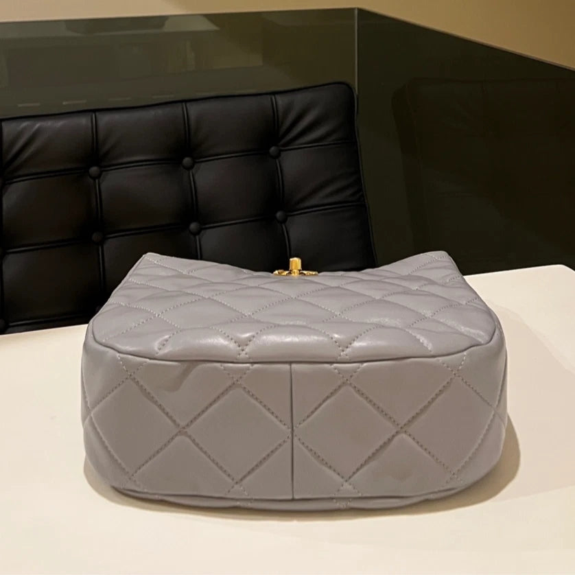 Authentic CHANEL Fog Grey Hippie Underarm Shoulder Bag