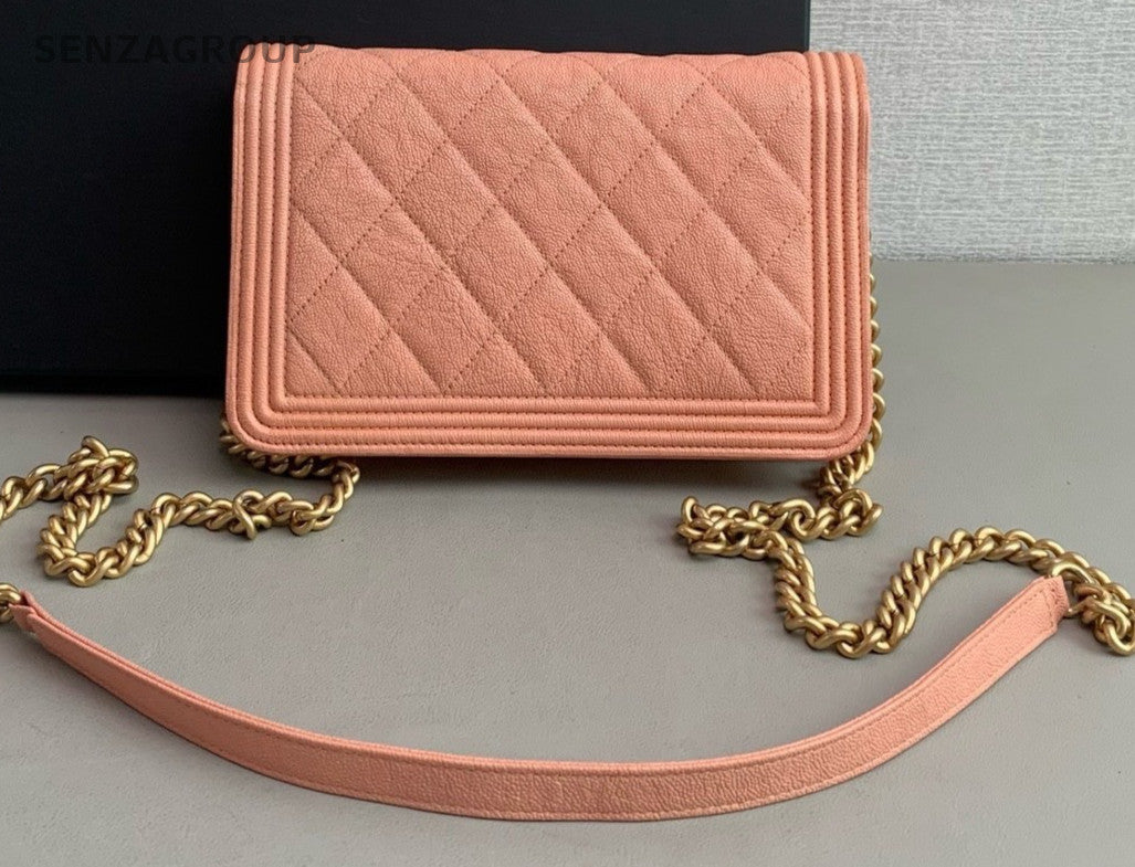 Chanel leboy woc Leather Diamond Chain Shoulder Crossbody Bag Classic Pink Women
