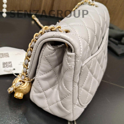 Chanel Classic Flap Quilted Chain Shoulder Bag Grey Gold