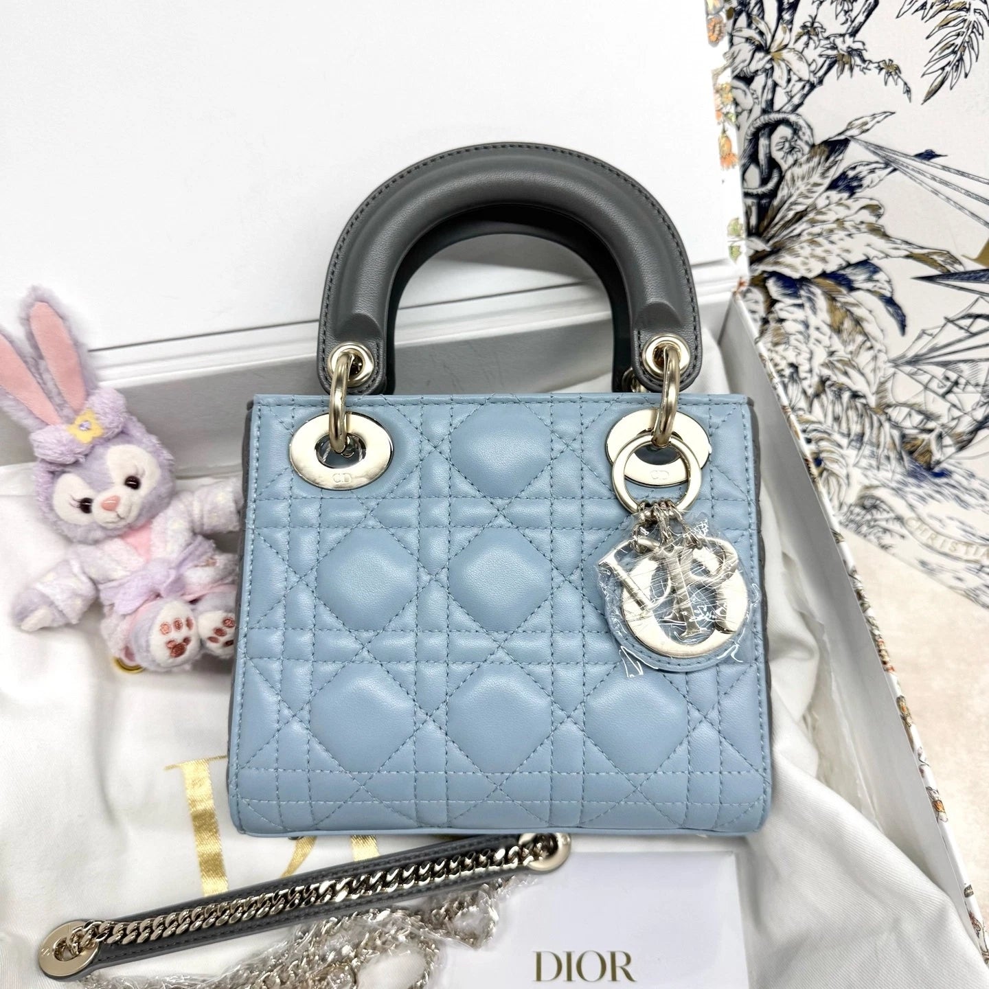 Dior Haze Blue &amp; Gray 3-Grid Lady Dior Handbag For Women