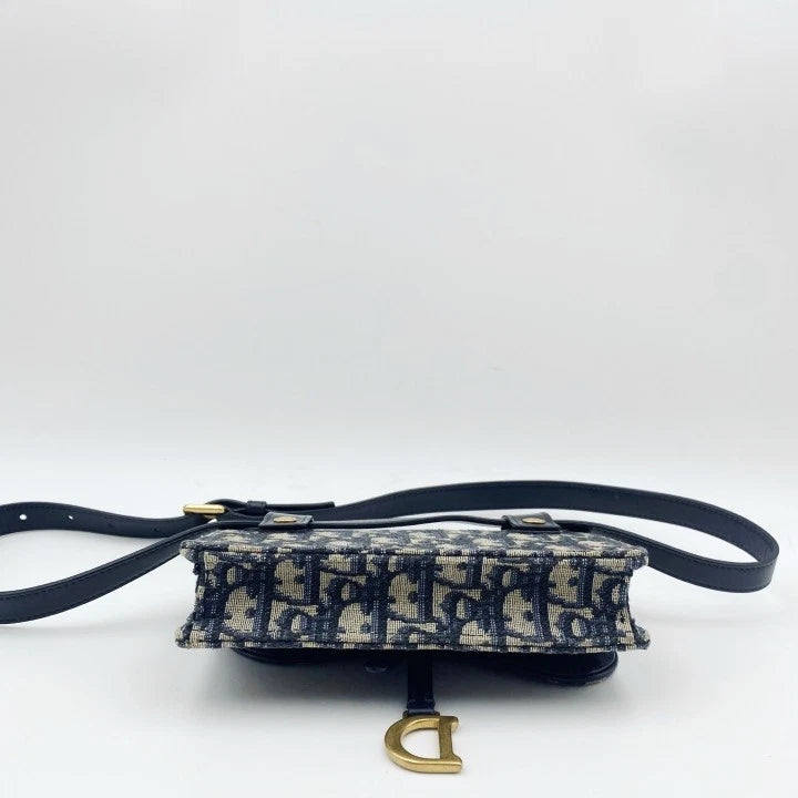 Dior Saddle Monogram Canvas Blue Shoulder Bag Excellent