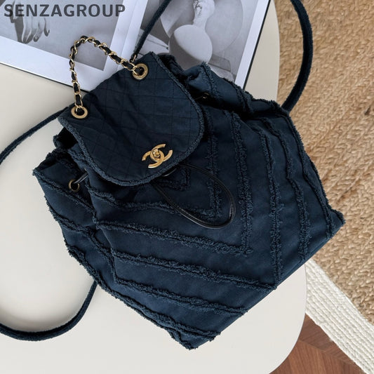 Chanel Cuba Diamond Blue Denim Backpack Women Classic