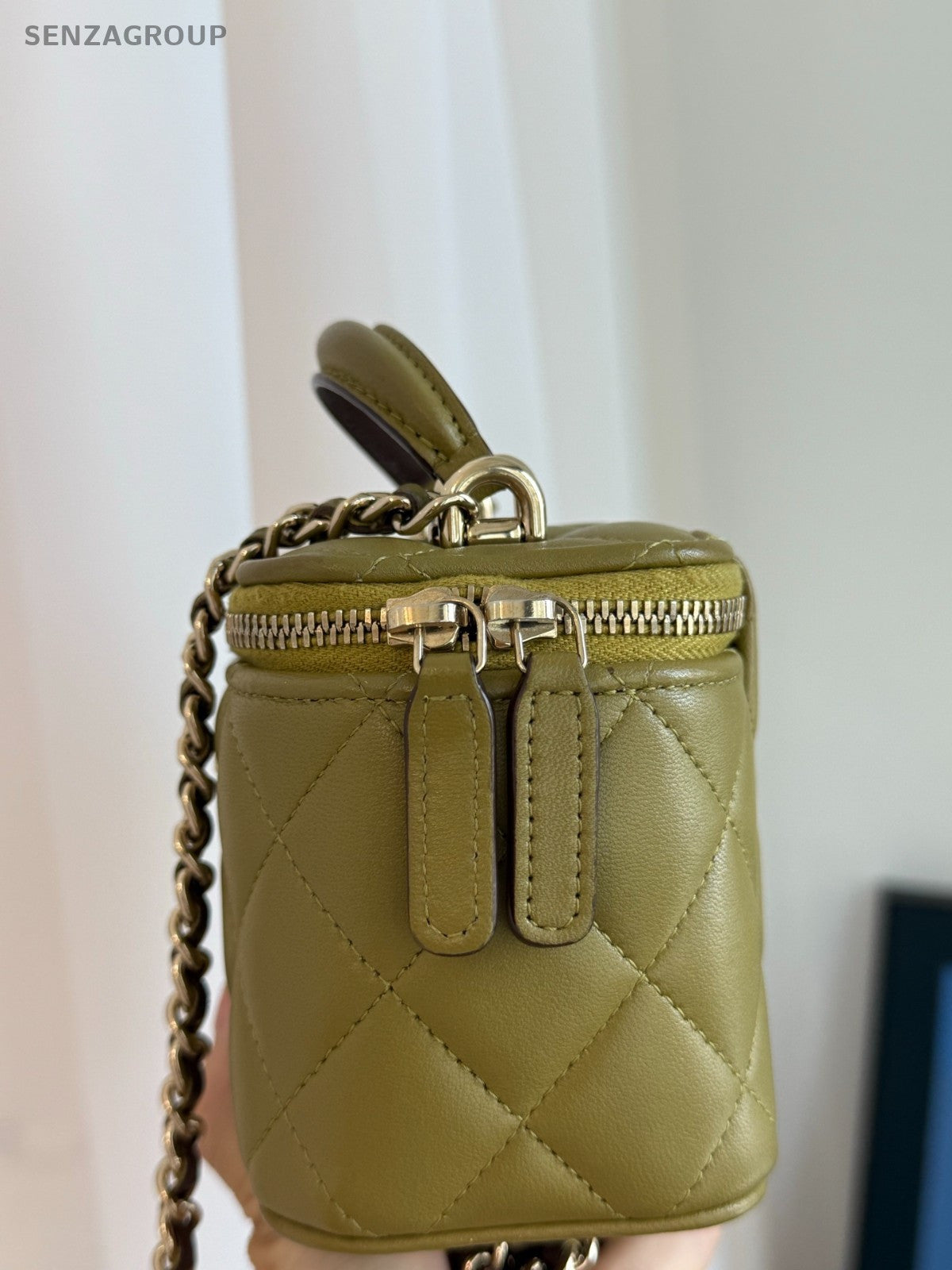 CHANEL Vanity Box mini Top handle 2way Chain Shoulder Handbag Women Olive green