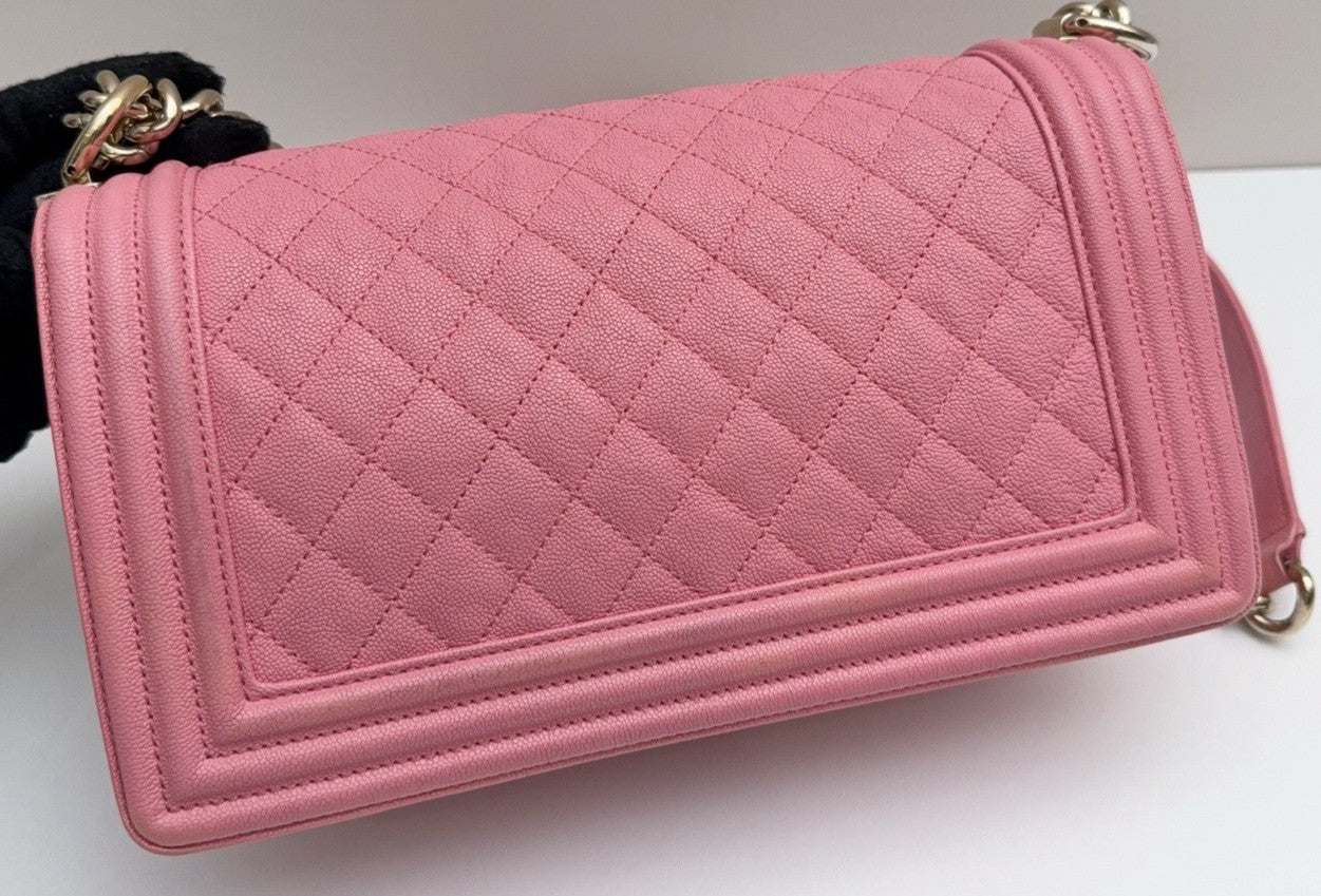 Chanel Leboy MM Calfskin Chain Shoulder Bag Pink Gold Women Classic Designer