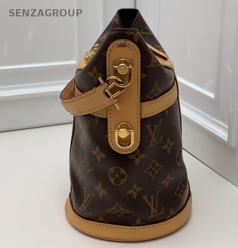Louis Vuitton Monogram Duffle Top Handle Bag Crossbody Brown Gold Women Classic