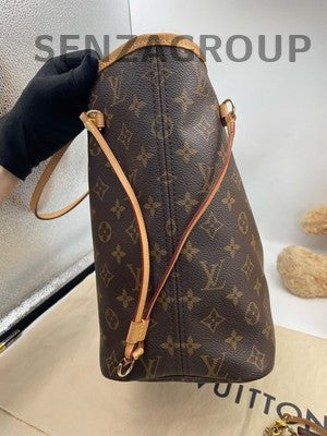 Louis Vuitton Neverfull MM Monogram Shoulder Bag Brown Gold Hardware