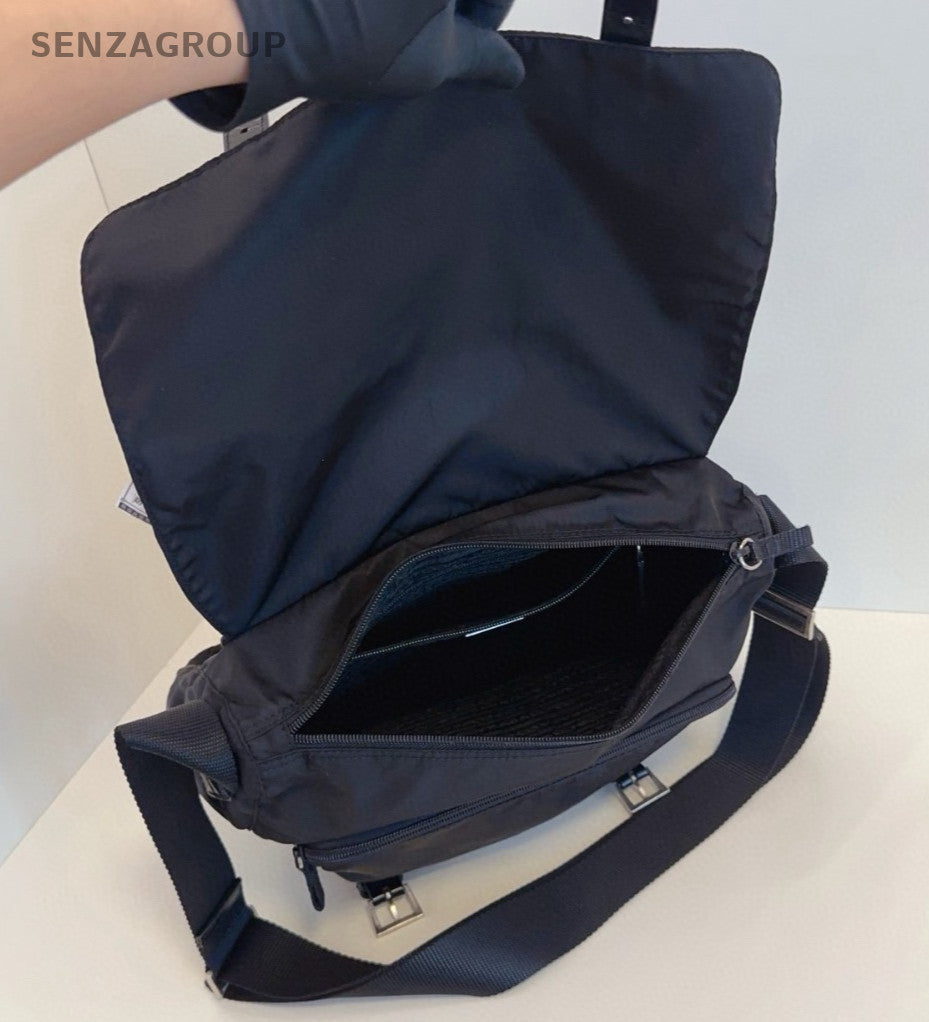 Prada Canvas Messenger Shoulder Crossbody Bag Black Unisex Adults