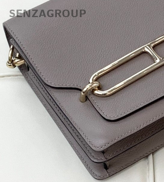 Hermes Roulis Mini Evercolor 2Way Shoulder Bag Crossbody Gray Gold Women Classic