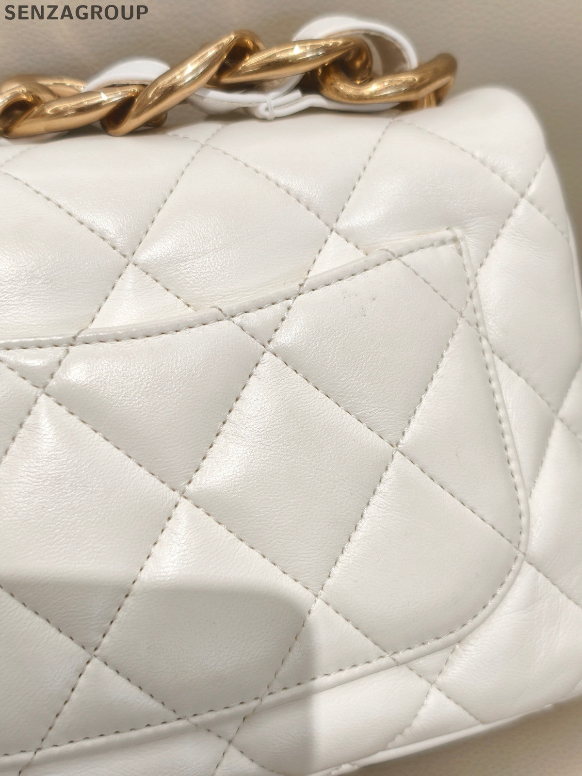 Chanel Classic Flap Small White Gold Chain Shoulder Bag - Fashion Women