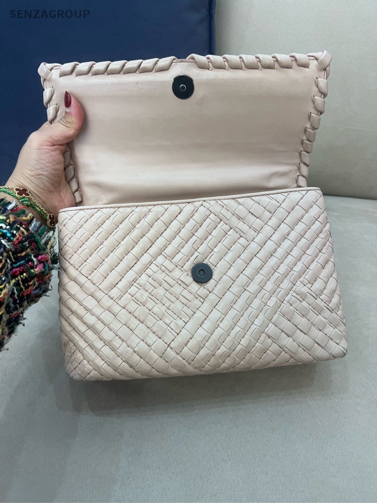 Bottega Veneta Embroidery Lambskin Chain Shoulder bag Apricot color Women