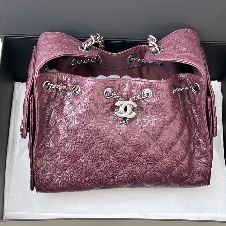 Chanel 25Bag PM Calfskin Shoulder Crossbody Bag Red Silver Women Fashion S