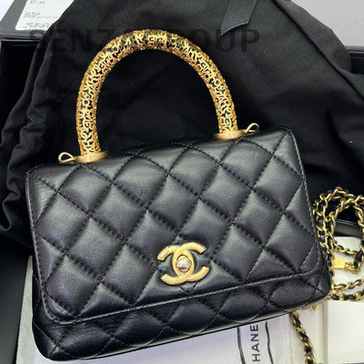Chanel 22A Coco Handle Mini Black Gold Handbag Shoulder Crossbody Bag