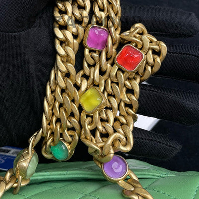 Chanel Classic Flap Square Mini Bag Green Aged Gold Chain Shoulder Crossbody