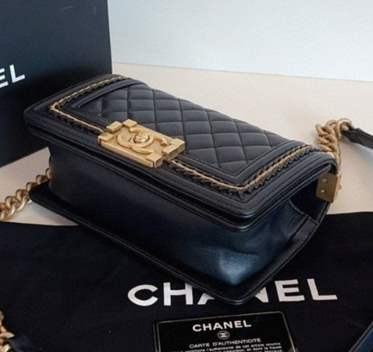 Chanel Leboy PM Chain Shoulder Bag Crossbody Black Gold Women Classic Fashion