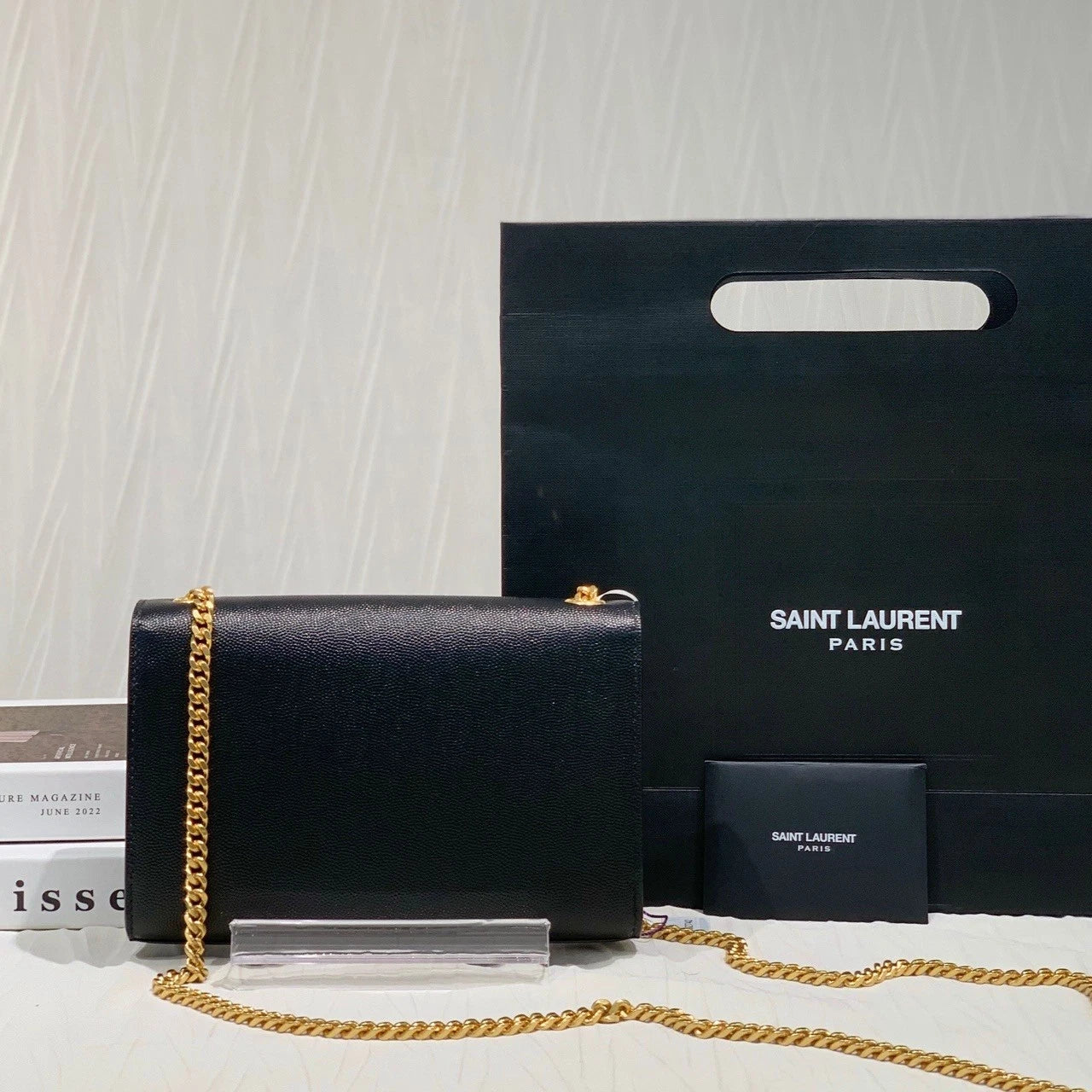 YSL Black Gold Leather Chain Shoulder Crossbody Bag For Women