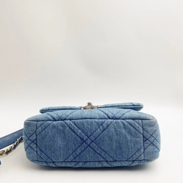 Chanel 19Bag Small Denim Silver Chain Shoulder Bag For Women
