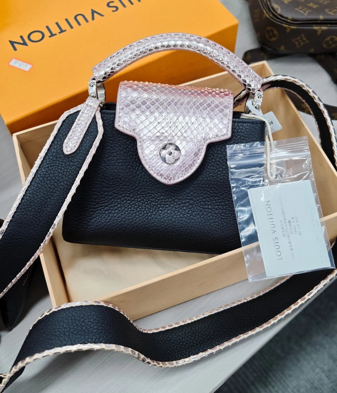 Louis Vuitton Capucines Mini Snakeskin Calfskin Top Handle Crossbody Bag Women S
