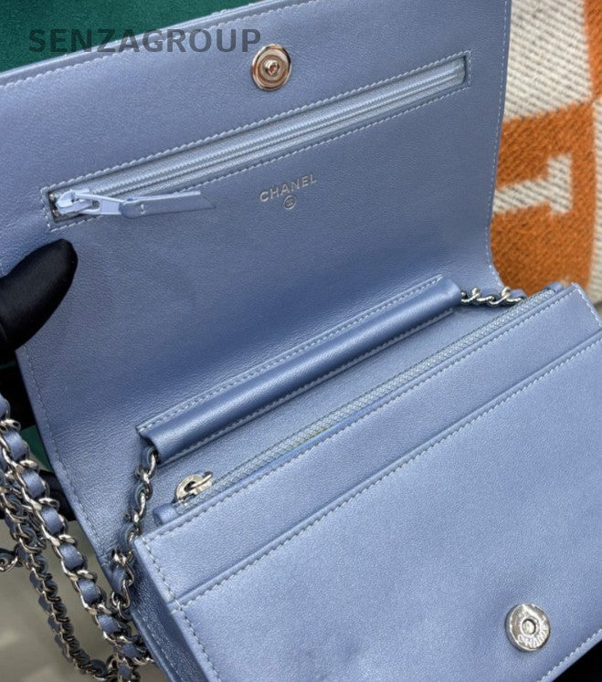 Chanel WOC Bling Bling Chain Shoulder Bag Crossbody Blue Silver Women Designer