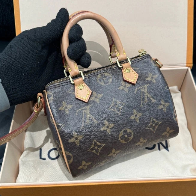 Louis Vuitton Speedy Nano Top Handle Shoulder Crossbody Bag Brown Women D
