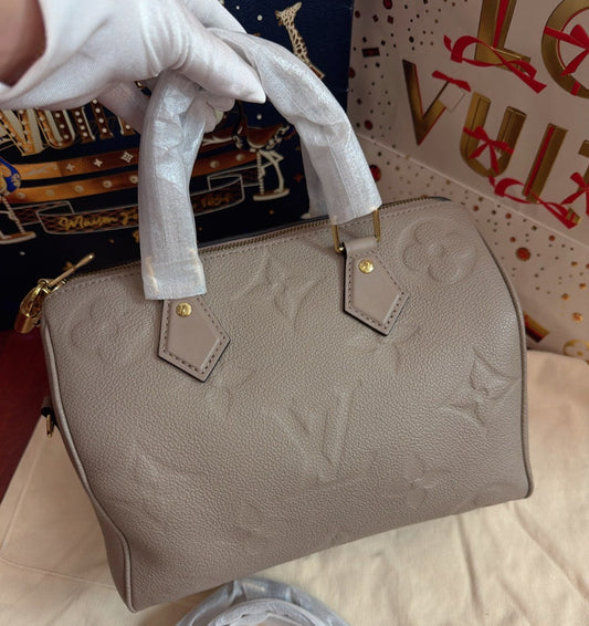 Louis Vuitton Speedy25 Monogram Top Handle Crossbody Gray Gold Women Classic