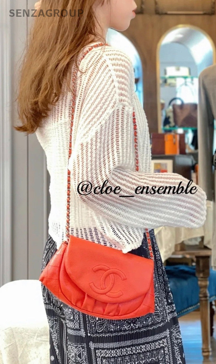 CHANEL CC Chain Orange-red caviar Shoulder bag Women Crossbody