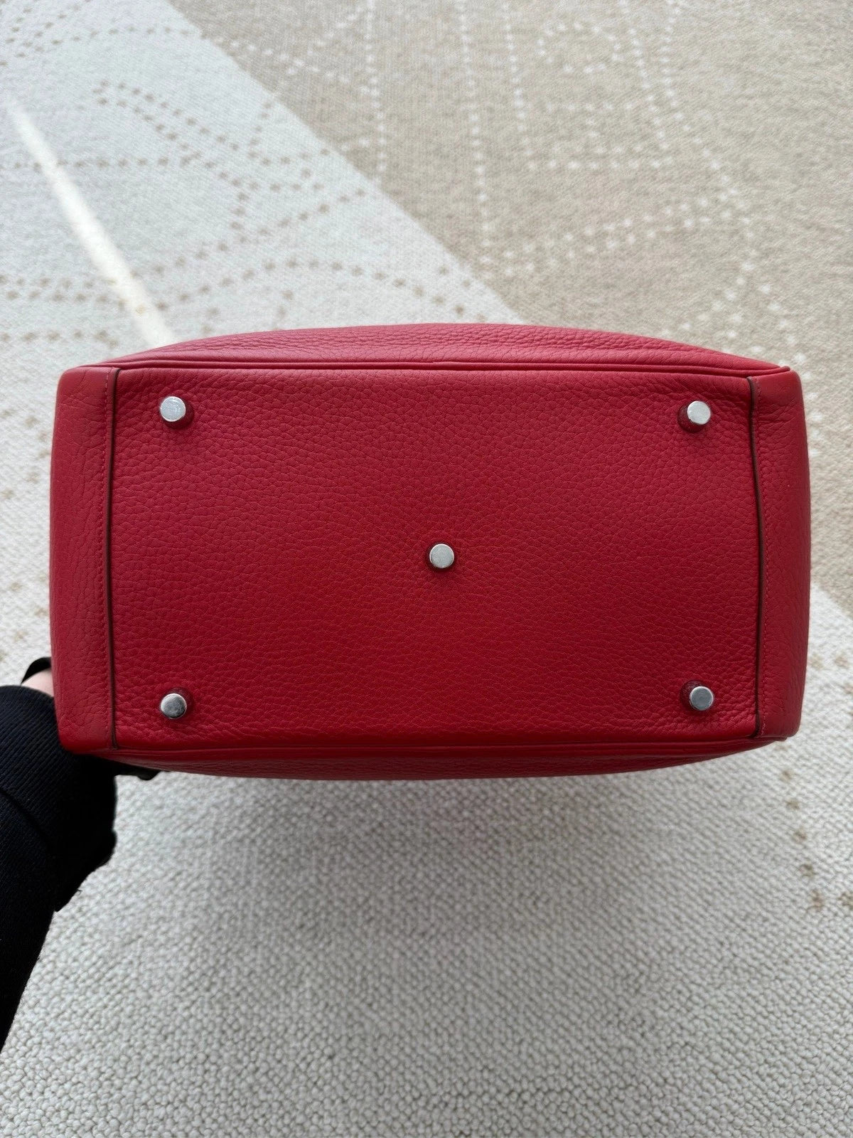 Hermes Lindy30 TC Leather Top Handle Shoulder Bag Red Silver Women Classic