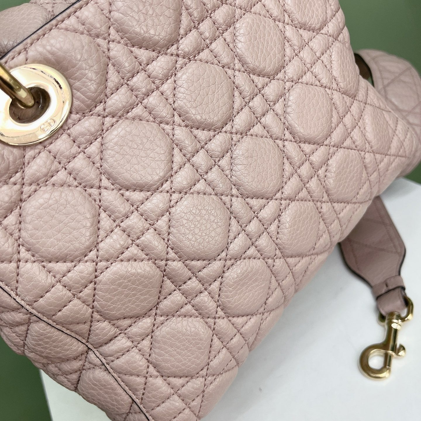 Christian Dior Lady Dior Cannage Top Handle Crossbody Pink Gold Women Classic