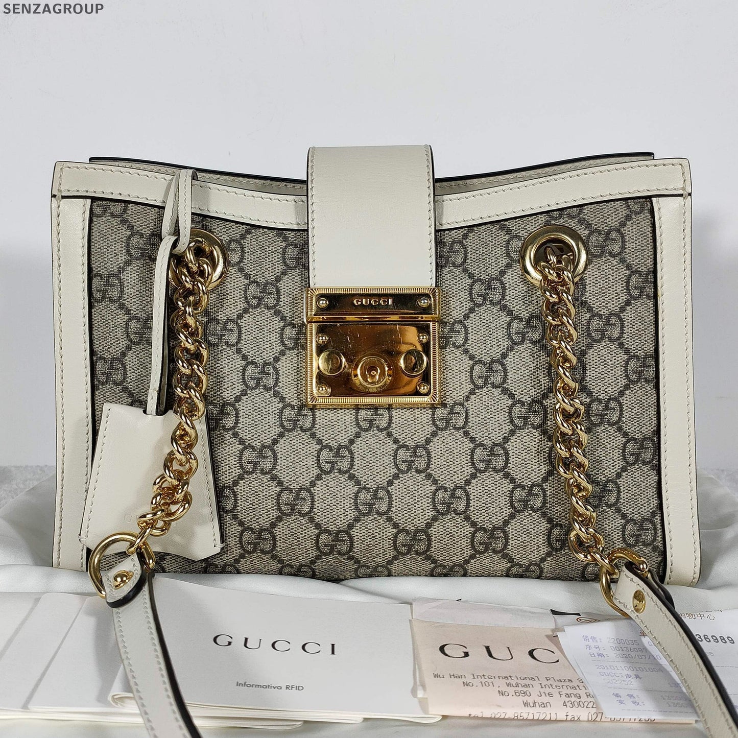 Gucci Padlock Small Tote Bag Chain Shoulder Bag White Beige Classic Women
