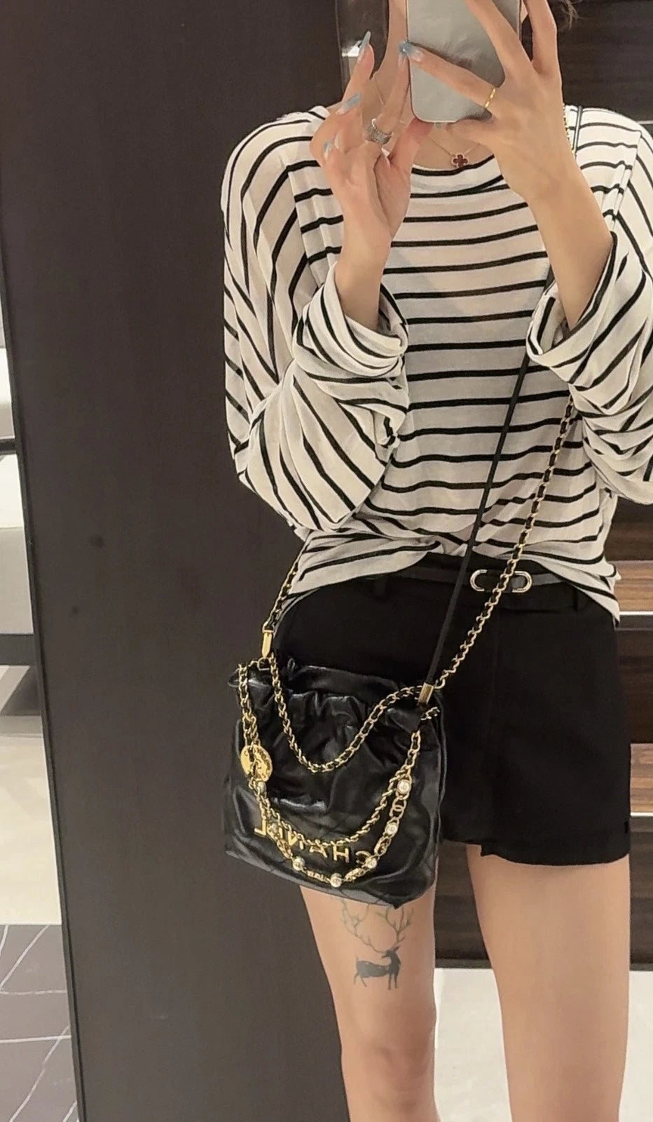 Chanel 22Bag Mini Calfskin Pearl Chain Shoulder Crossbody Handbag For Women