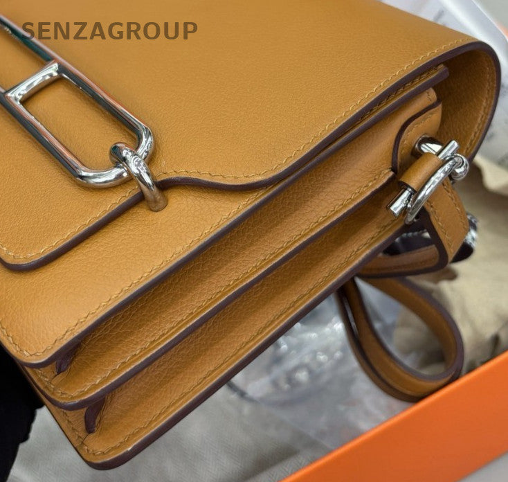 Hermes Mini Roulis 19 Ec Leather Crossbody Brown Pink Silver Women Designer