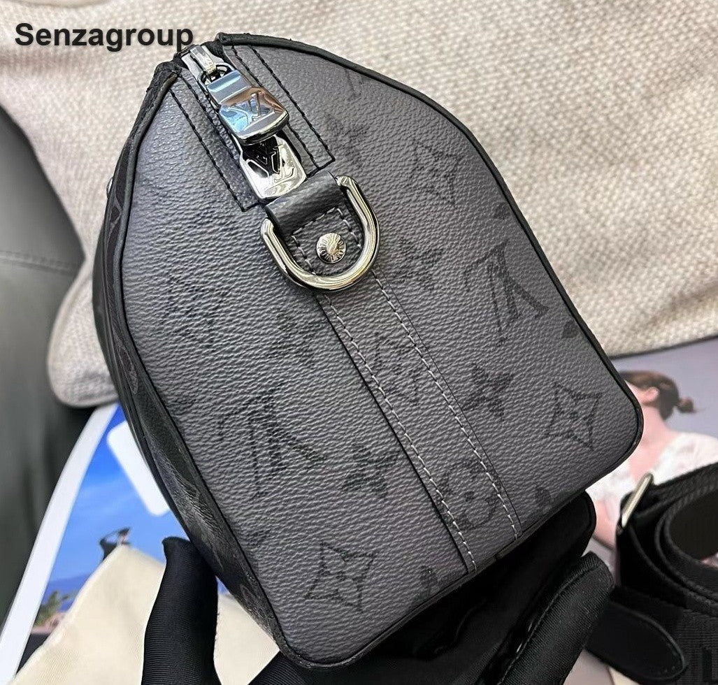 Louis Vuitton Keepall27 Monogram Shoulder Crossbody Black Silver Unisex Adults