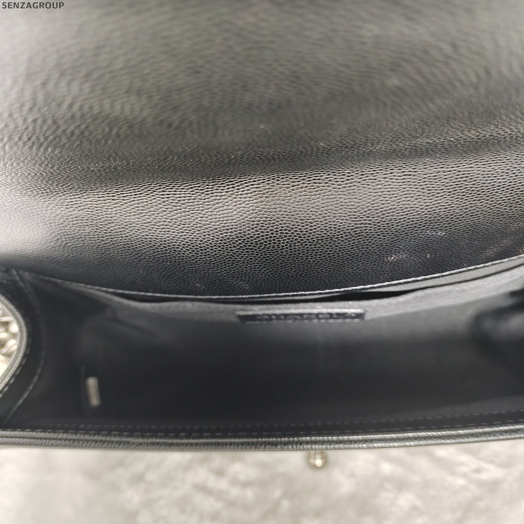 Chanel Le Boy Medium Black Silver Chain Shoulder Bag Quilted Classic