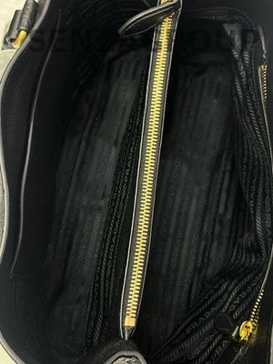 Prada Vitello Leather Black Gold Tote Shoulder Bag Classic Women